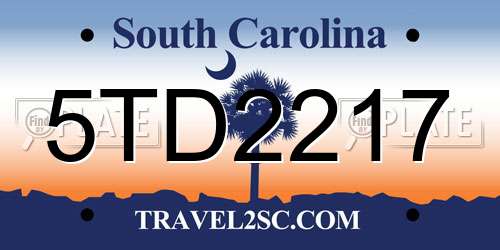 5TD2217 South Carolina License Plate