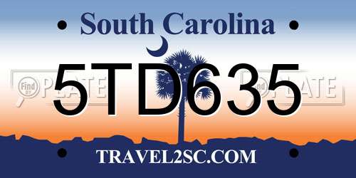 5TD635 South Carolina License Plate