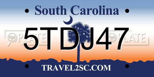 5TDJ47 South Carolina License Plate