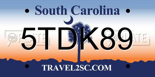 5TDK89 South Carolina License Plate