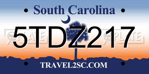 5TDZ217 South Carolina License Plate