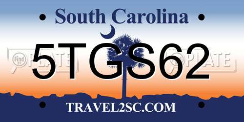 5TGS62 South Carolina License Plate