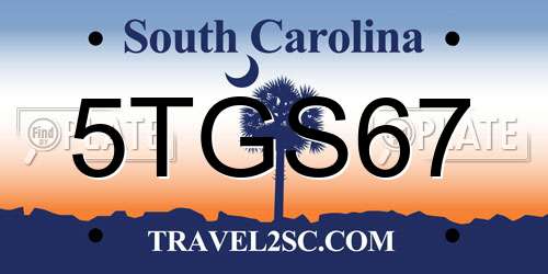 5TGS67 South Carolina License Plate