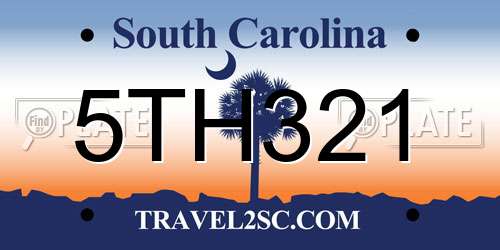 5TH321 South Carolina License Plate