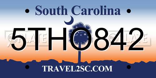 5THO842 South Carolina License Plate