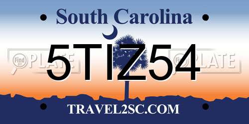 5TIZ54 South Carolina License Plate