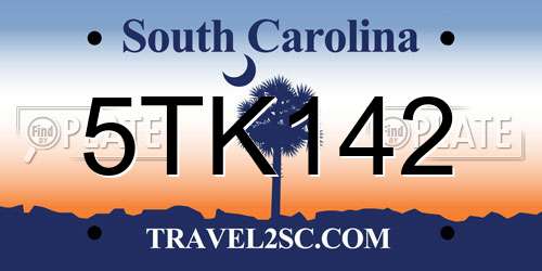 5TK142 South Carolina License Plate