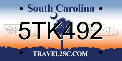 5TK492 South Carolina License Plate