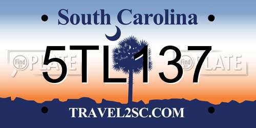 5TL137 South Carolina License Plate