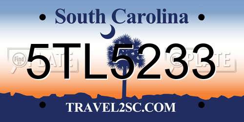 5TL5233 South Carolina License Plate
