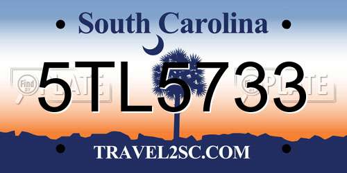 5TL5733 South Carolina License Plate
