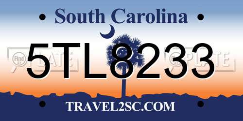5TL8233 South Carolina License Plate