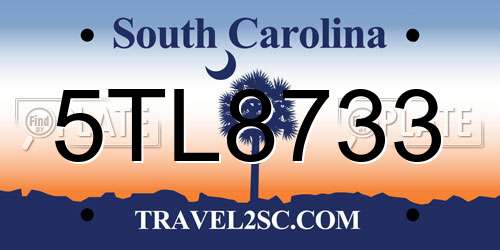 5TL8733 South Carolina License Plate