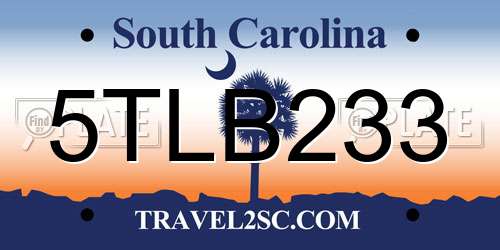 5TLB233 South Carolina License Plate