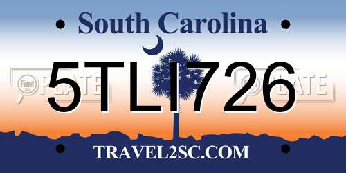5TLI726 South Carolina License Plate