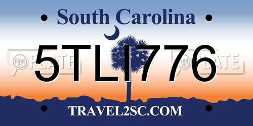 5TLI776 South Carolina License Plate