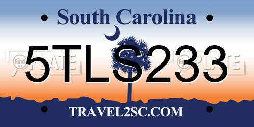 5TLS233 South Carolina License Plate