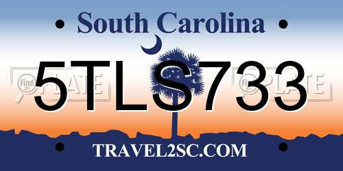 5TLS733 South Carolina License Plate