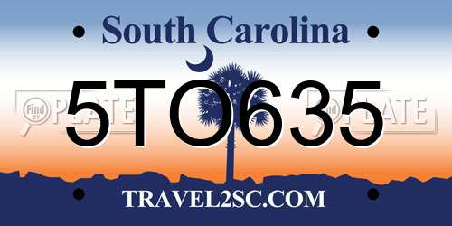 5TO635 South Carolina License Plate
