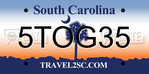 5TOG35 South Carolina License Plate