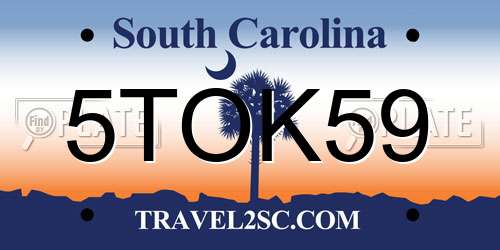 5TOK59 South Carolina License Plate
