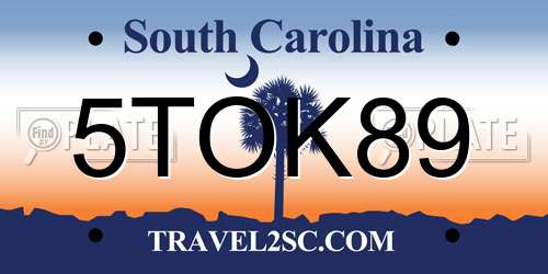 5TOK89 South Carolina License Plate