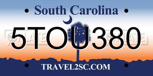 5TOU380 South Carolina License Plate