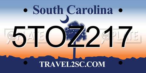 5TOZ217 South Carolina License Plate