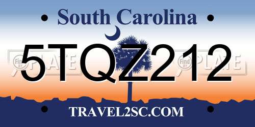 5TQZ212 South Carolina License Plate