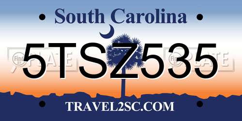 5TSZ535 South Carolina License Plate