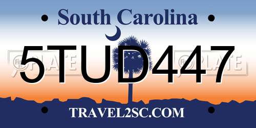 5TUD447 South Carolina License Plate