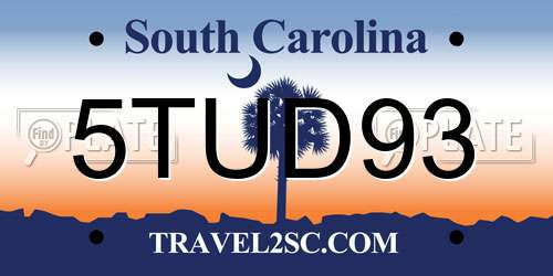 5TUD93 South Carolina License Plate
