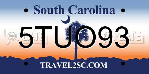 5TUO93 South Carolina License Plate