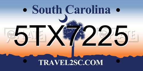 5TX7225 South Carolina License Plate