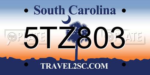 5TZ803 South Carolina License Plate
