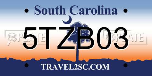 5TZB03 South Carolina License Plate