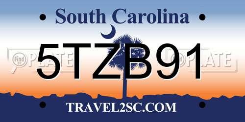 5TZB91 South Carolina License Plate