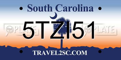 5TZI51 South Carolina License Plate