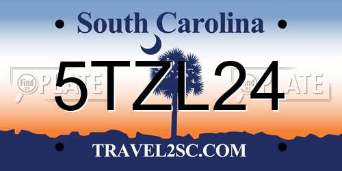 5TZL24 South Carolina License Plate