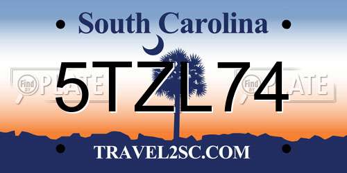 5TZL74 South Carolina License Plate