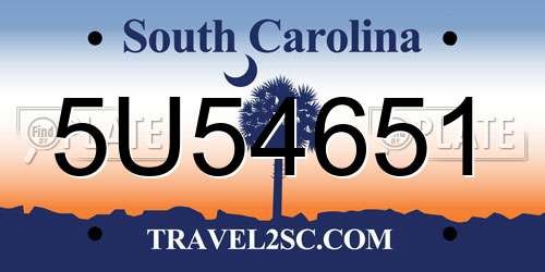 5U54651 South Carolina License Plate