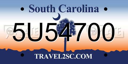 5U54700 South Carolina License Plate
