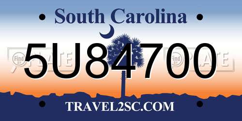 5U84700 South Carolina License Plate