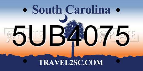 5UB4075 South Carolina License Plate