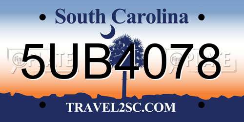 5UB4078 South Carolina License Plate