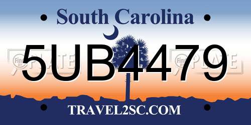 5UB4479 South Carolina License Plate