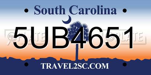 5UB4651 South Carolina License Plate