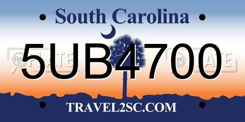 5UB4700 South Carolina License Plate