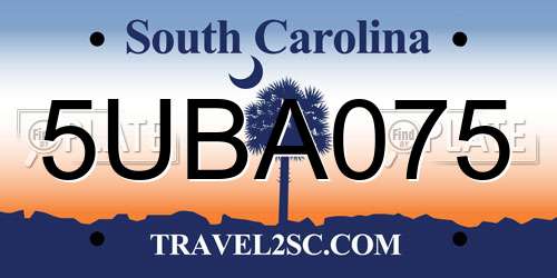 5UBA075 South Carolina License Plate