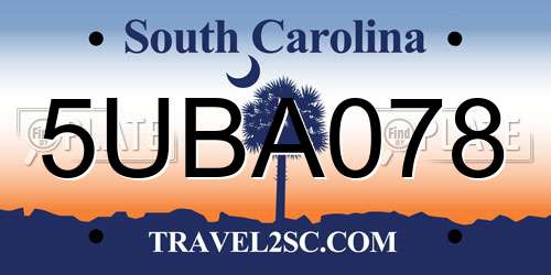 5UBA078 South Carolina License Plate